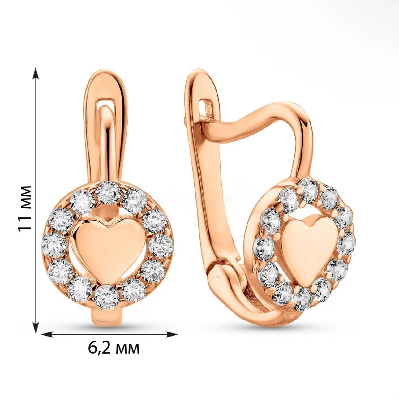 Lever Back Heart Earrings in 14K/585 Rose Gold with Cubic Zirconia - Image 2