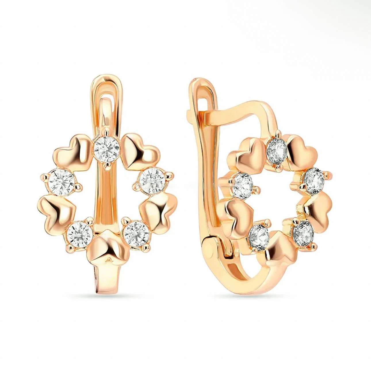 Lever Back Heart Earrings in 14K/585 Rose Gold with Cubic Zirconia