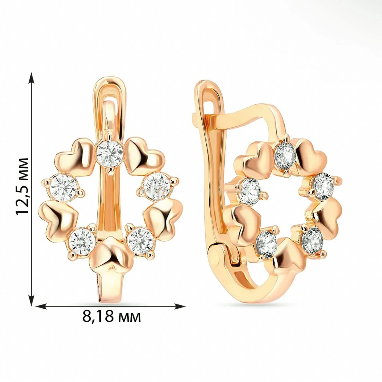 Lever Back Heart Earrings in 14K/585 Rose Gold with Cubic Zirconia - Image 2