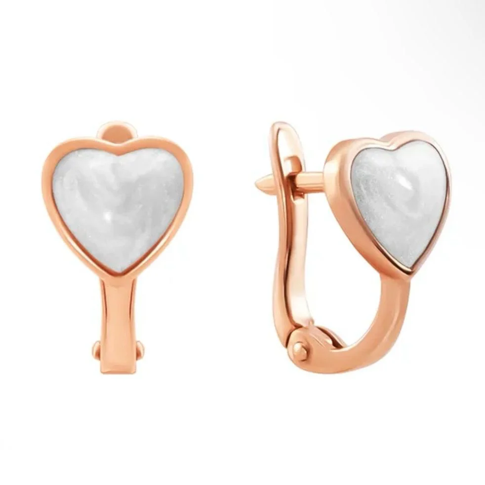 Lever Back Kids Earrings Hearts in 14K/585 Rose Gold with Enamel - Image 2