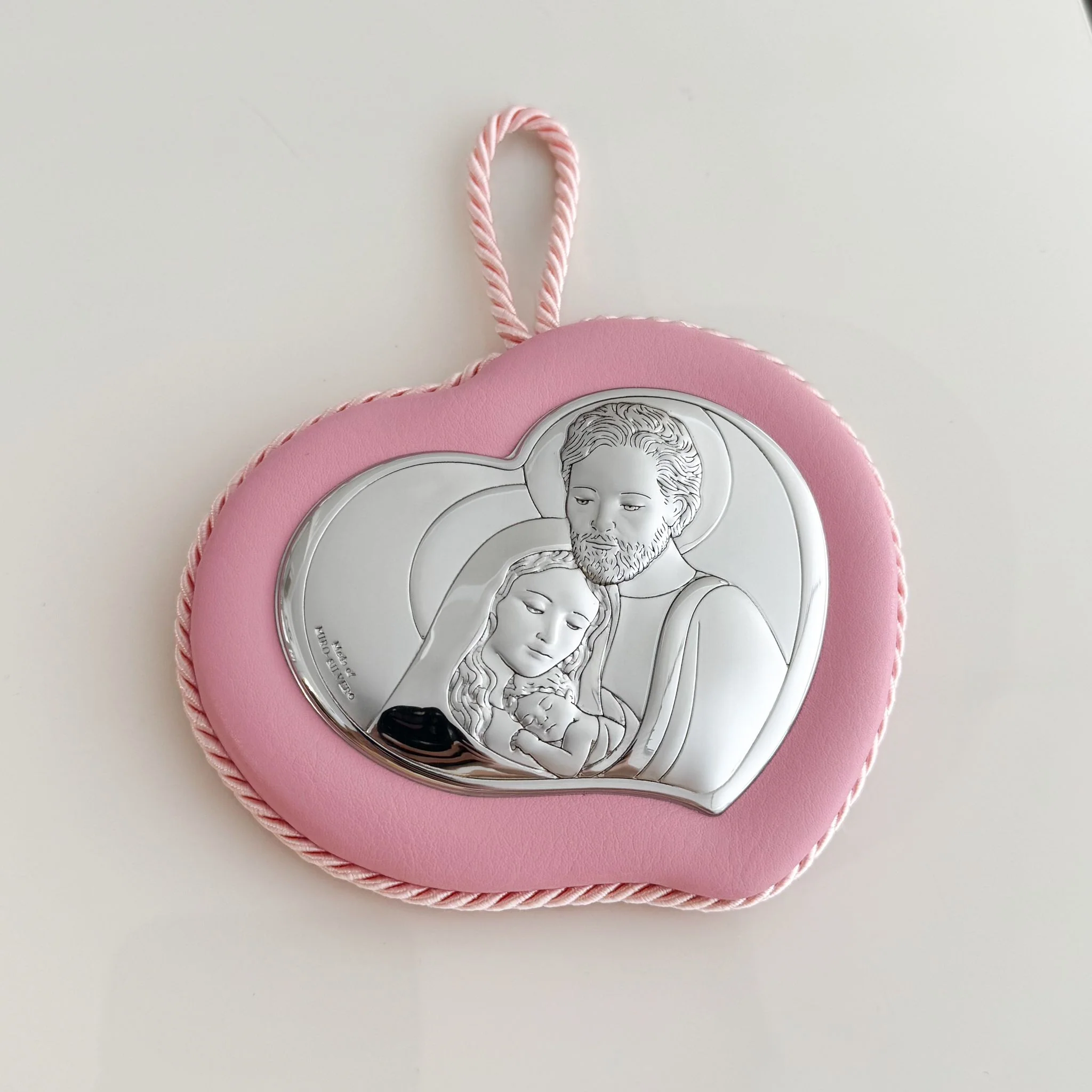 Medallion Holy Family for a Baby Crib Pink