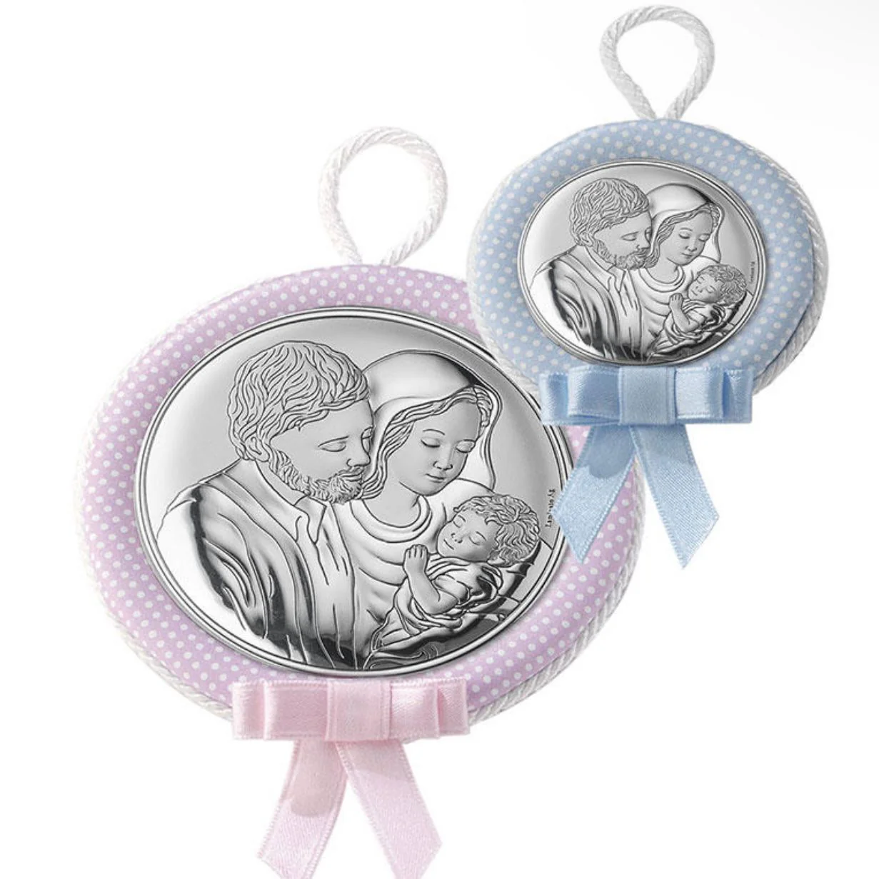 Musical Medallion Holy Family for a Baby Crib Pink