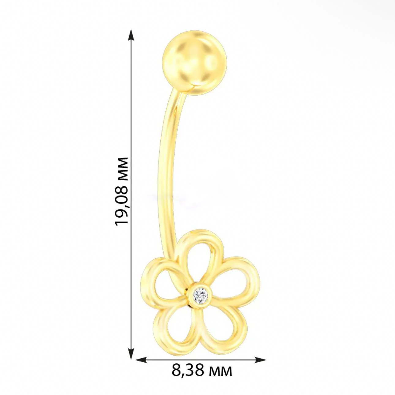 Navel Earring Flower in 14K/585 Yellow Gold with Cubic Zirconia - Image 3