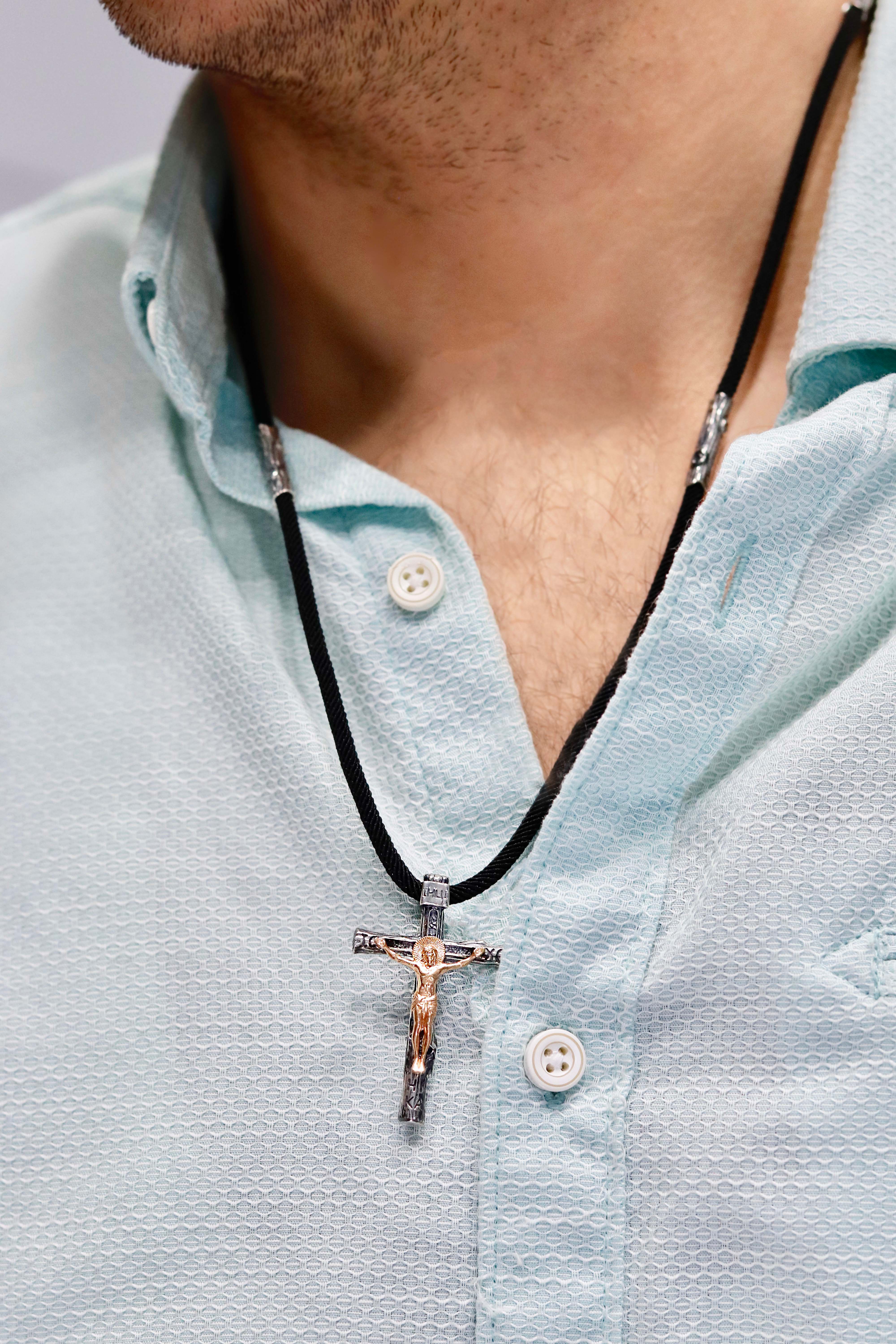 925 Sterling Silver Cross Necklace with Rose Gold Plated Jesus - Image 2