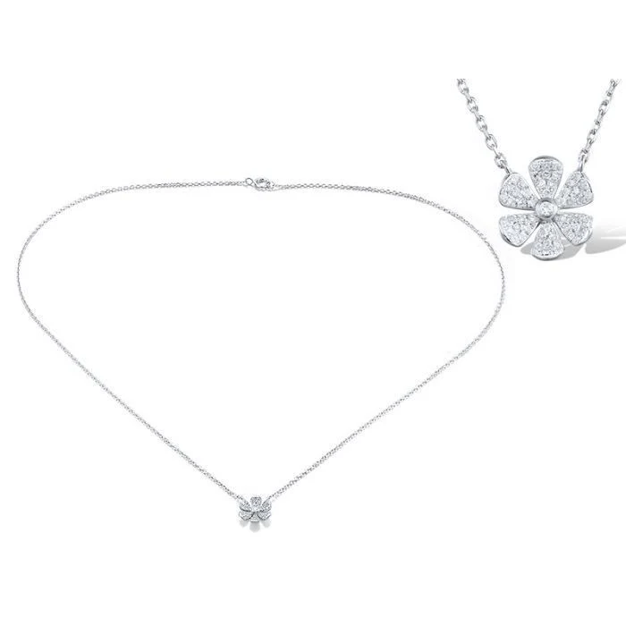 Necklace Flower in 14K/585 White Gold with Diamonds - Image 2