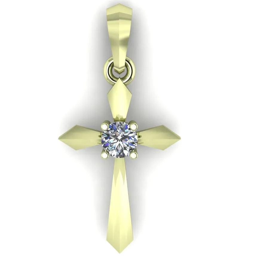 One Stone Cross in 14K/585 Yellow Gold with Cubic Zirconia - Image 2