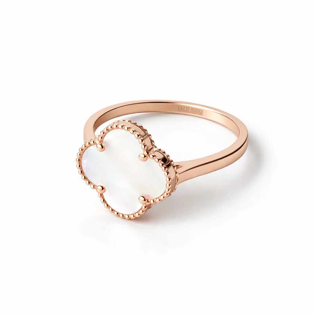 Ring in 14K/585 Rose Gold "Clover" with Onyx