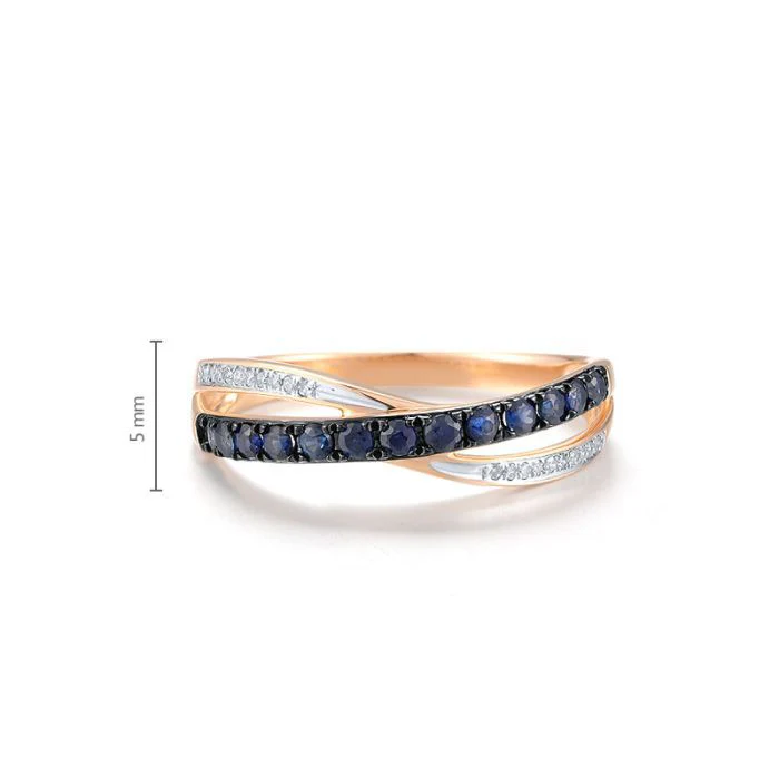 Ring in 14K/585 Rose Gold with Blue Sapphires and Diamonds - Image 2