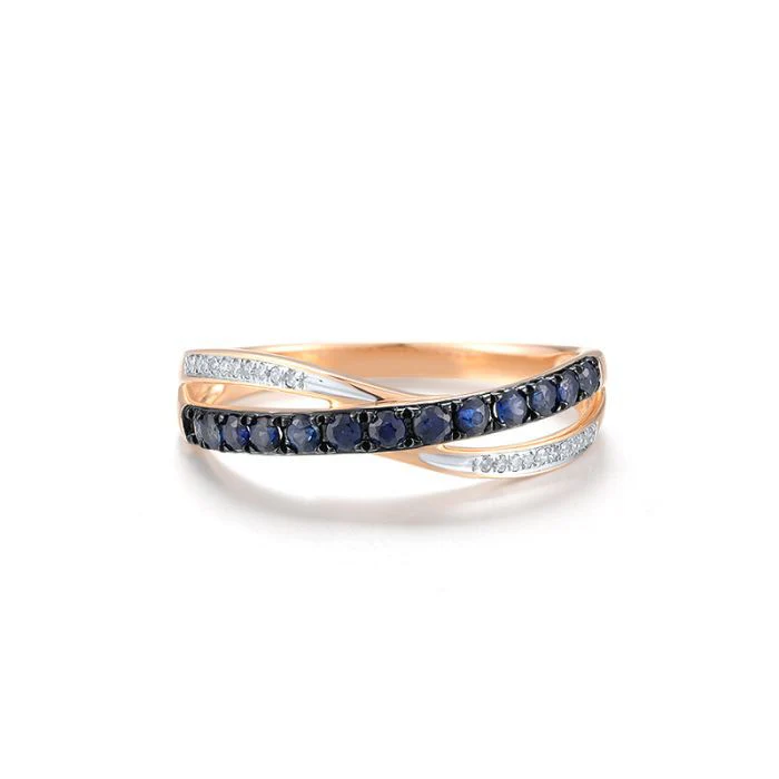 Ring in 14K/585 Rose Gold with Blue Sapphires and Diamonds - Image 3
