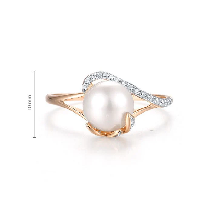 Ring in 14K/585 Rose Gold with Diamonds and Fresh Water White Pearl - Image 2