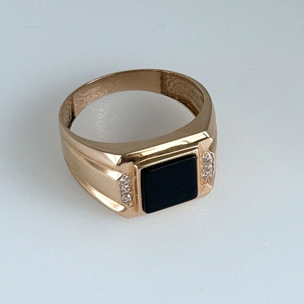 Ring in 14K/585 Rose Gold with Onyx and Cubic Zirconia - Image 2