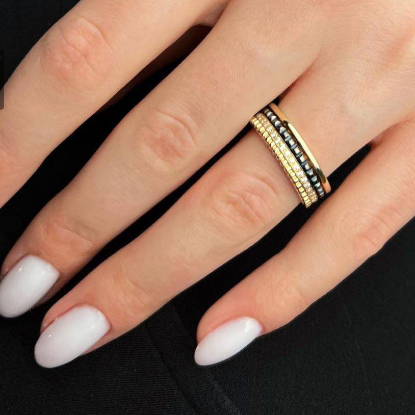 Ring in 14K/585 Rose Gold,Yellow Gold, Black Rhodium and White Cubic Zirconia - Image 2