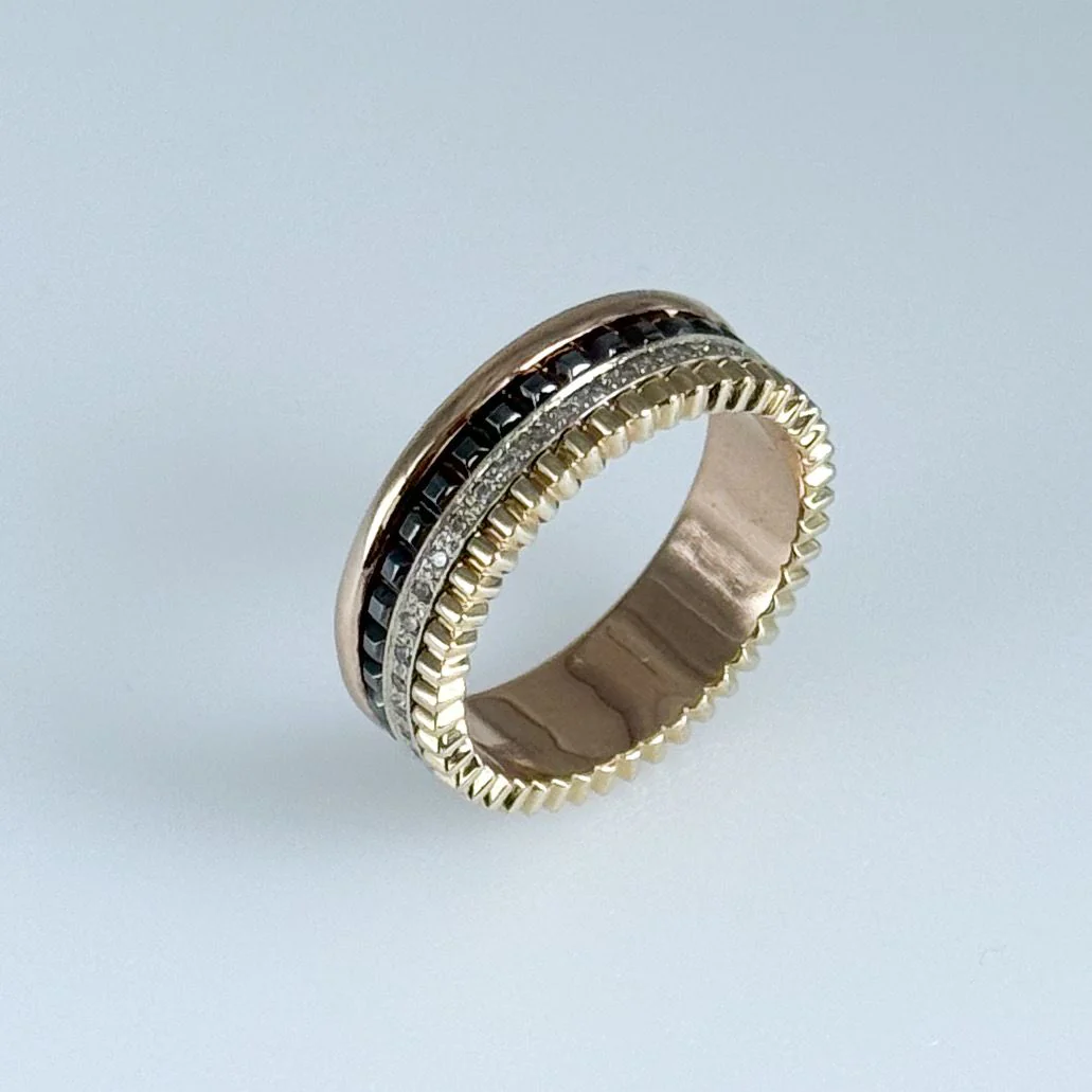 Ring in 14K/585 Rose Gold,Yellow Gold, Black Rhodium and White Cubic Zirconia - Image 3