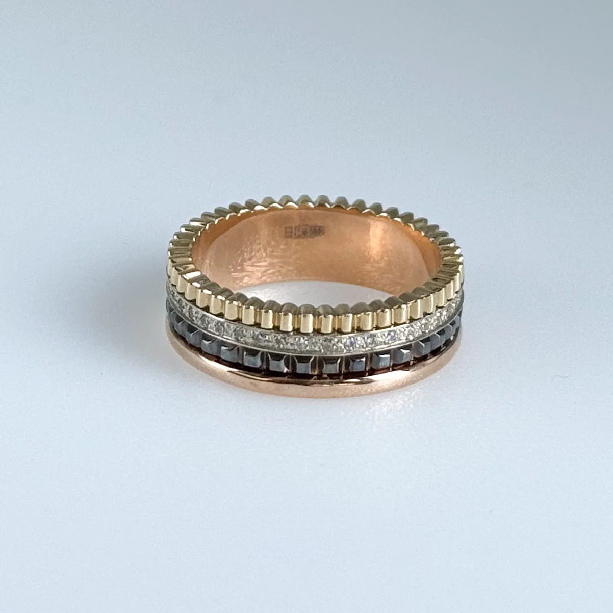 Ring in 14K/585 Rose Gold,Yellow Gold, Black Rhodium and White Cubic Zirconia - Image 4