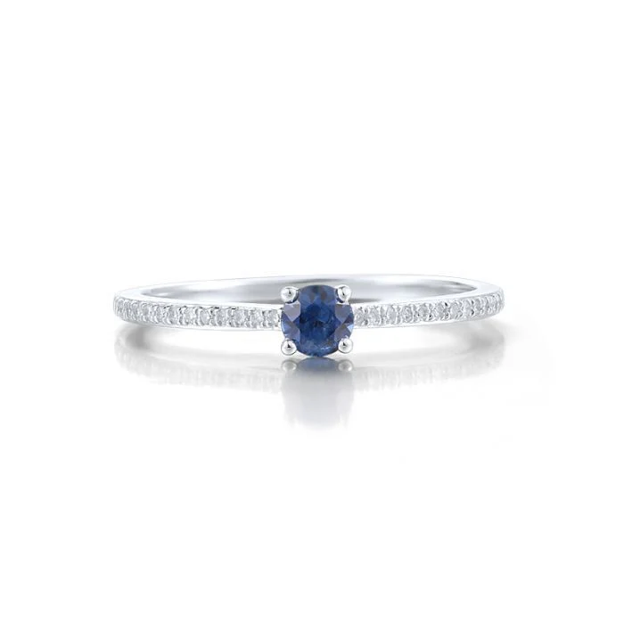 Ring in 14K/585 White Gold with Blue Sapphire and Diamonds - Image 2