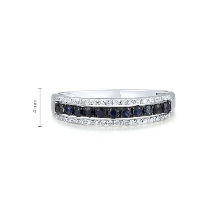 Ring in 14K/585 White Gold with Blue Sapphires and Diamonds - Image 2