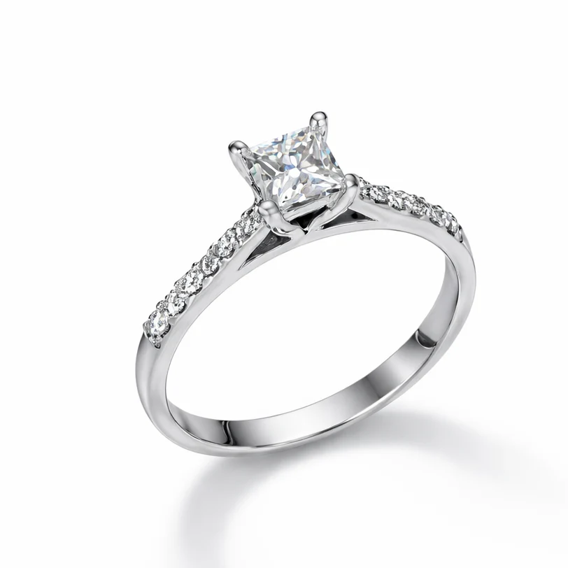 Ring in 14K/585 White Gold with Princess Cut Diamond