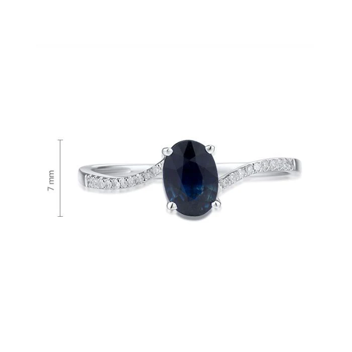 Ring in 14K/585 White Gold with Sapphire and Diamonds - Image 2