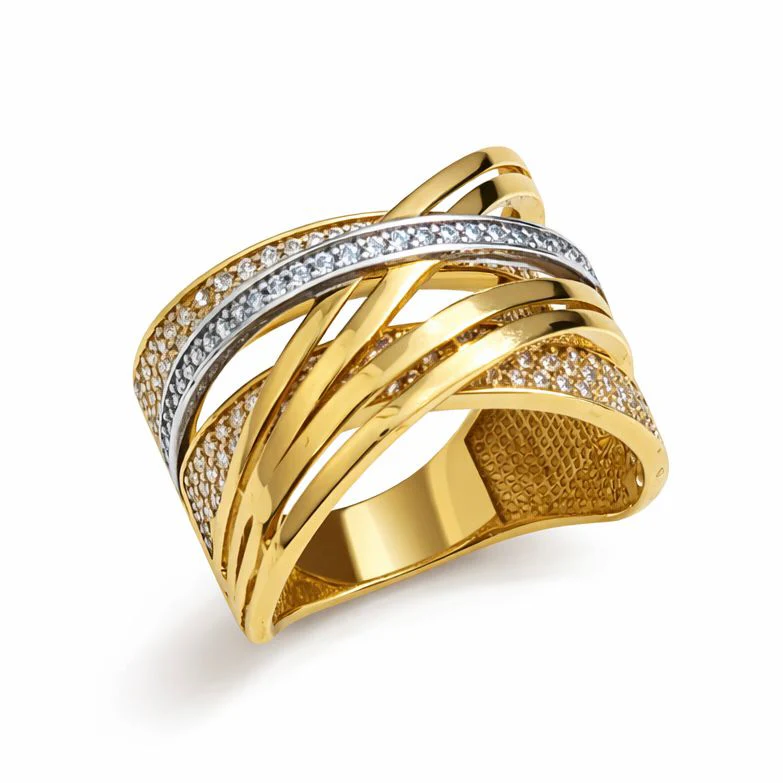 Ring in 14K/585 Yellow Gold with Rhodium Plating and Cubic Zirconia