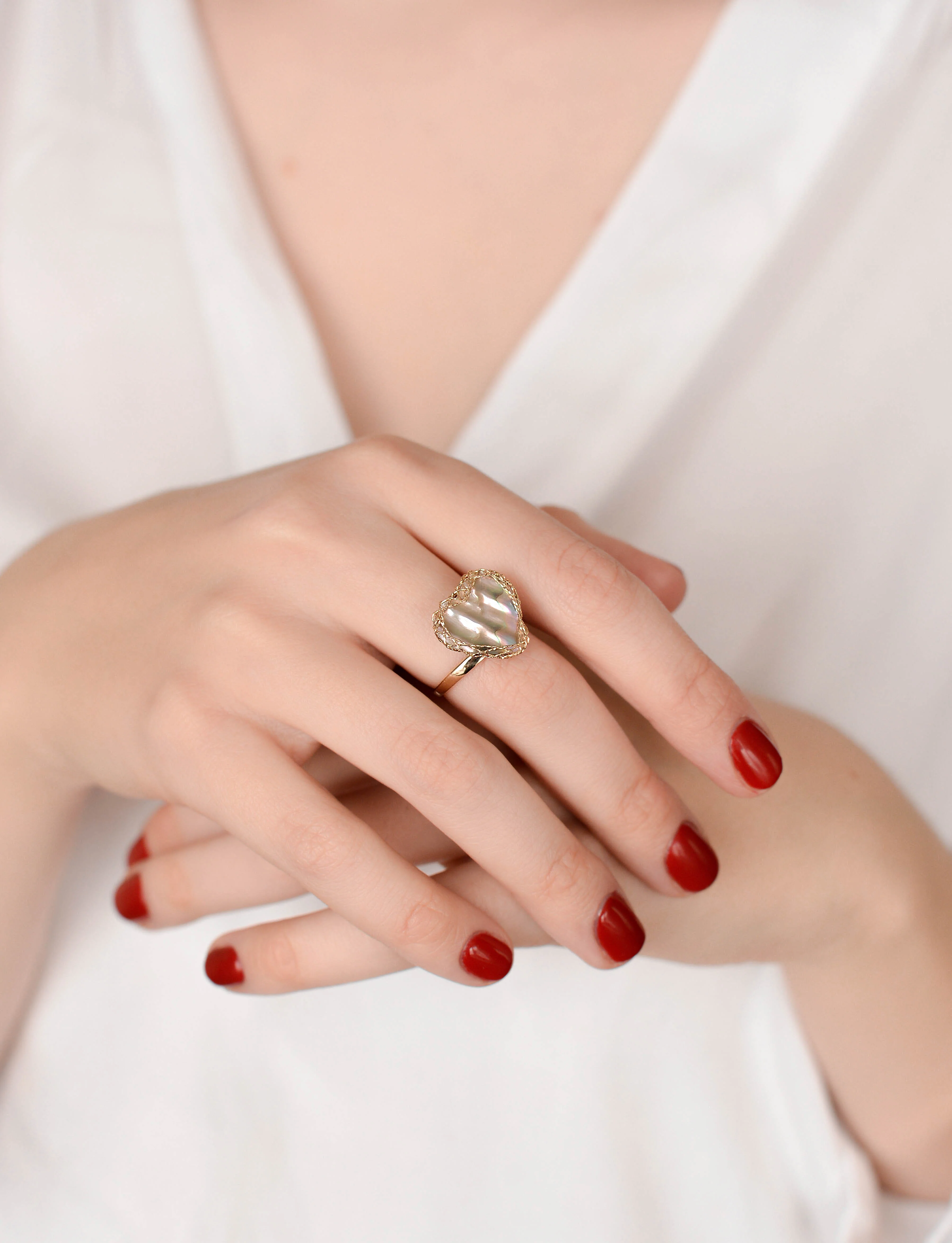 Ring in 14K/585 Yellow Gold with Mother of Pearl - Image 3
