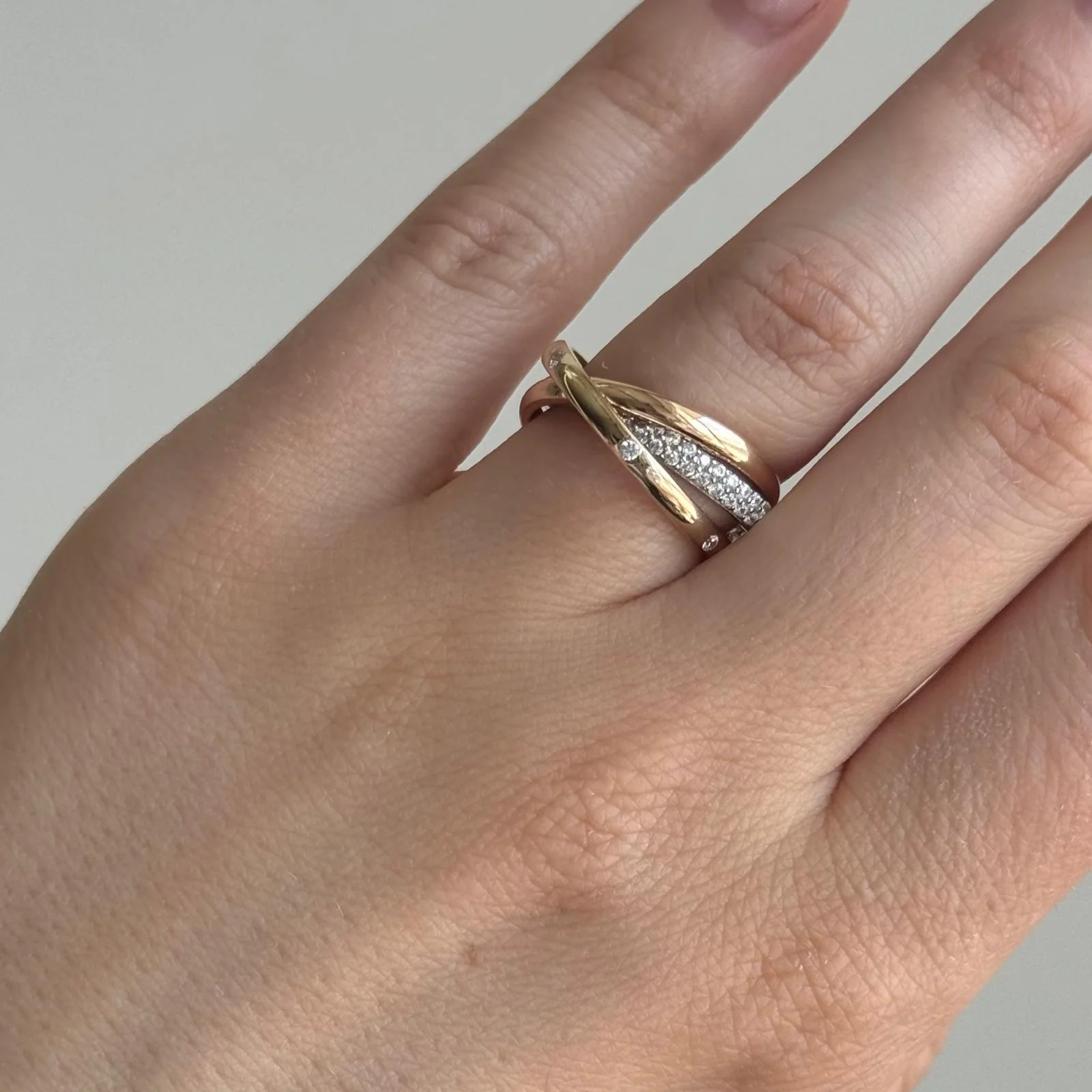 Three Tones 14K/585 Gold Ring with Cubic Zirconia - Image 3