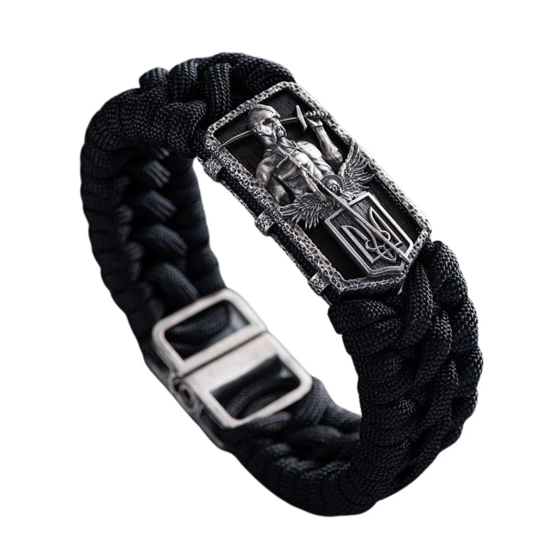 Rope Bracelet with 925 Sterling Silver Cossack and Tryzub