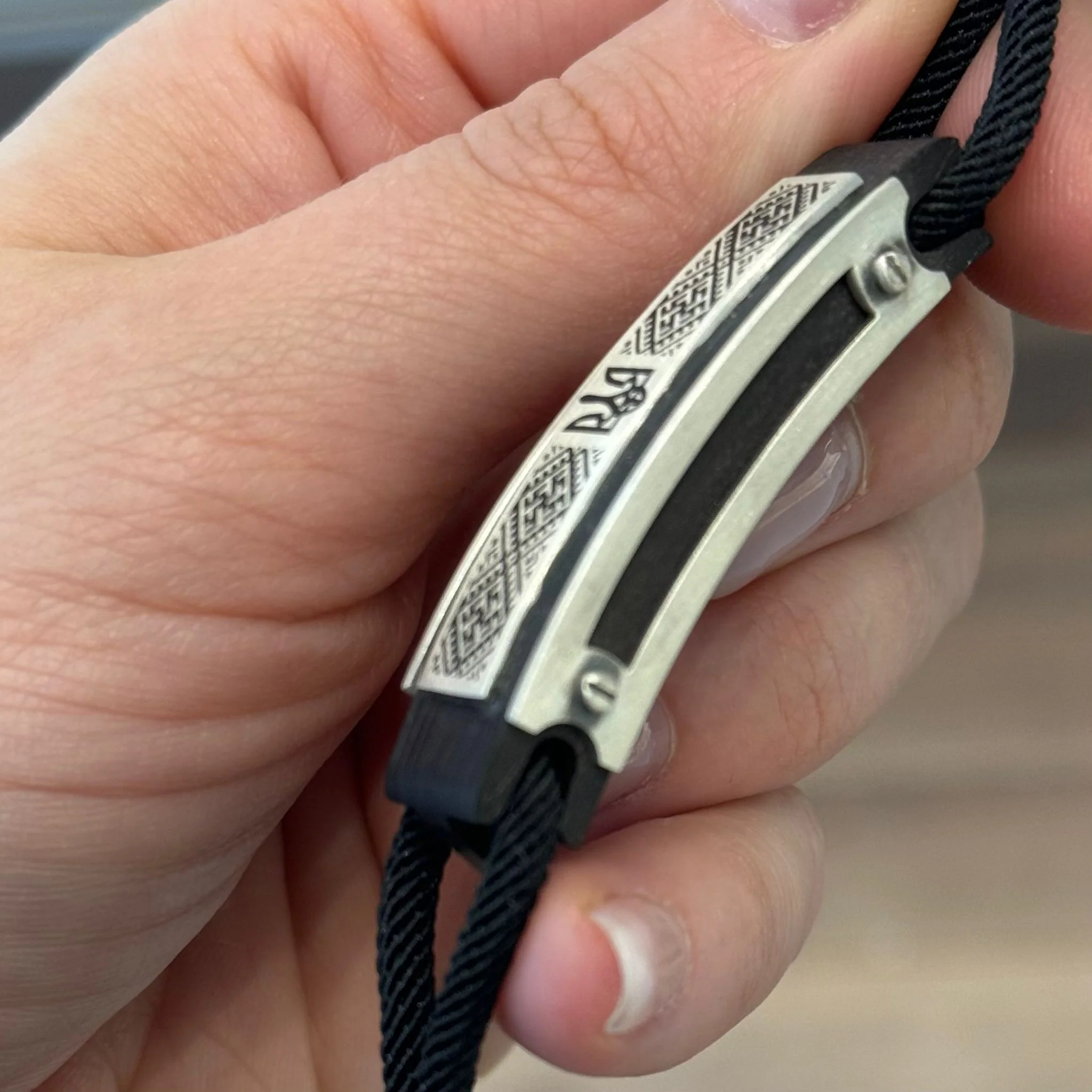 Rope Bracelet with 925 Sterling Silver Inserts "Tryzub" and Ebony Wood - Image 3