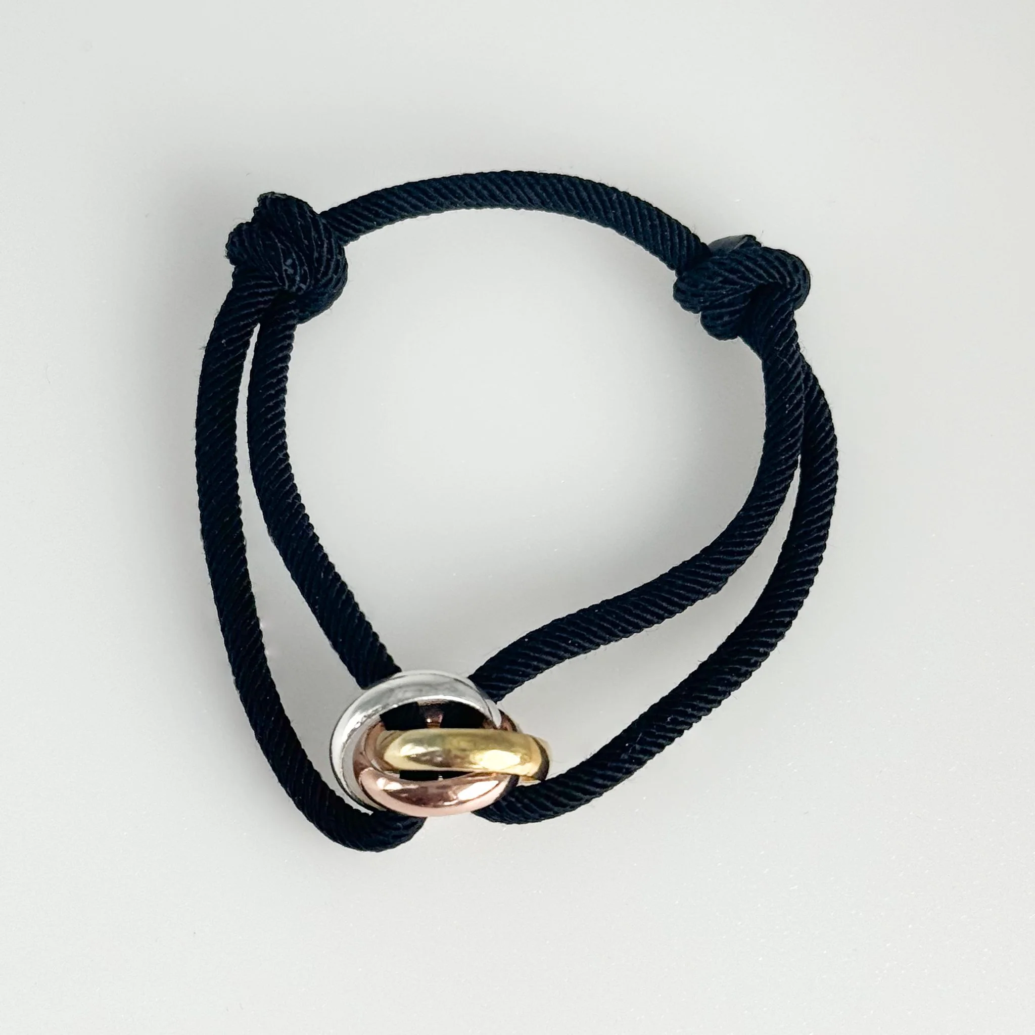 Rope Bracelet with 925 Sterling Silver,Rose and Yellow Gold Plated Ring
