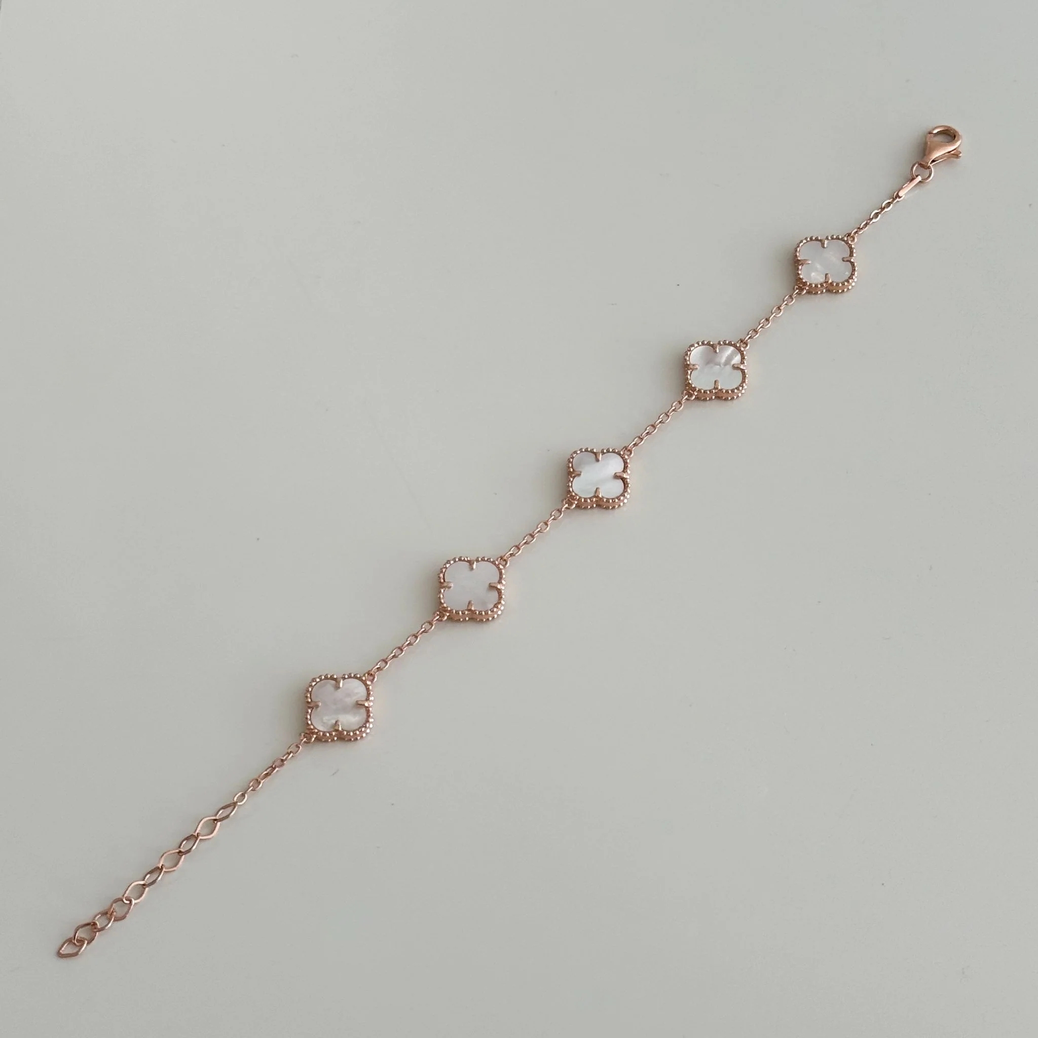 Rose Gold Plated 925 Sterling Silver Clover Bracelet with Mother of Pearl - Image 2