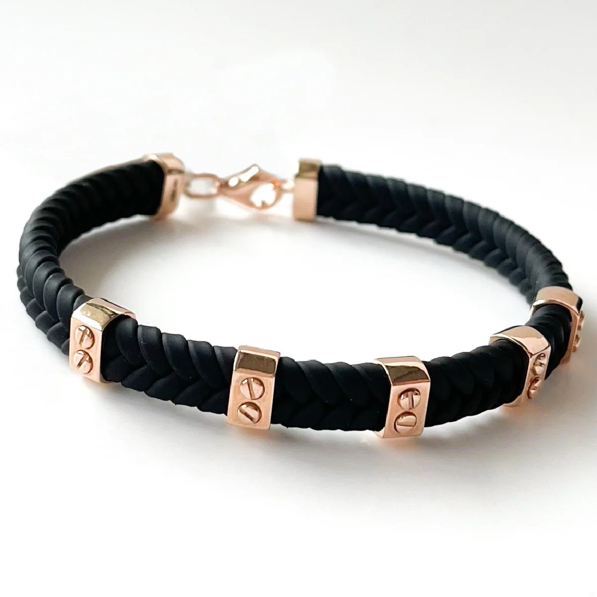 Rubber Bracelet with 14K/585 Rose Gold Inserts and Lock - Image 3