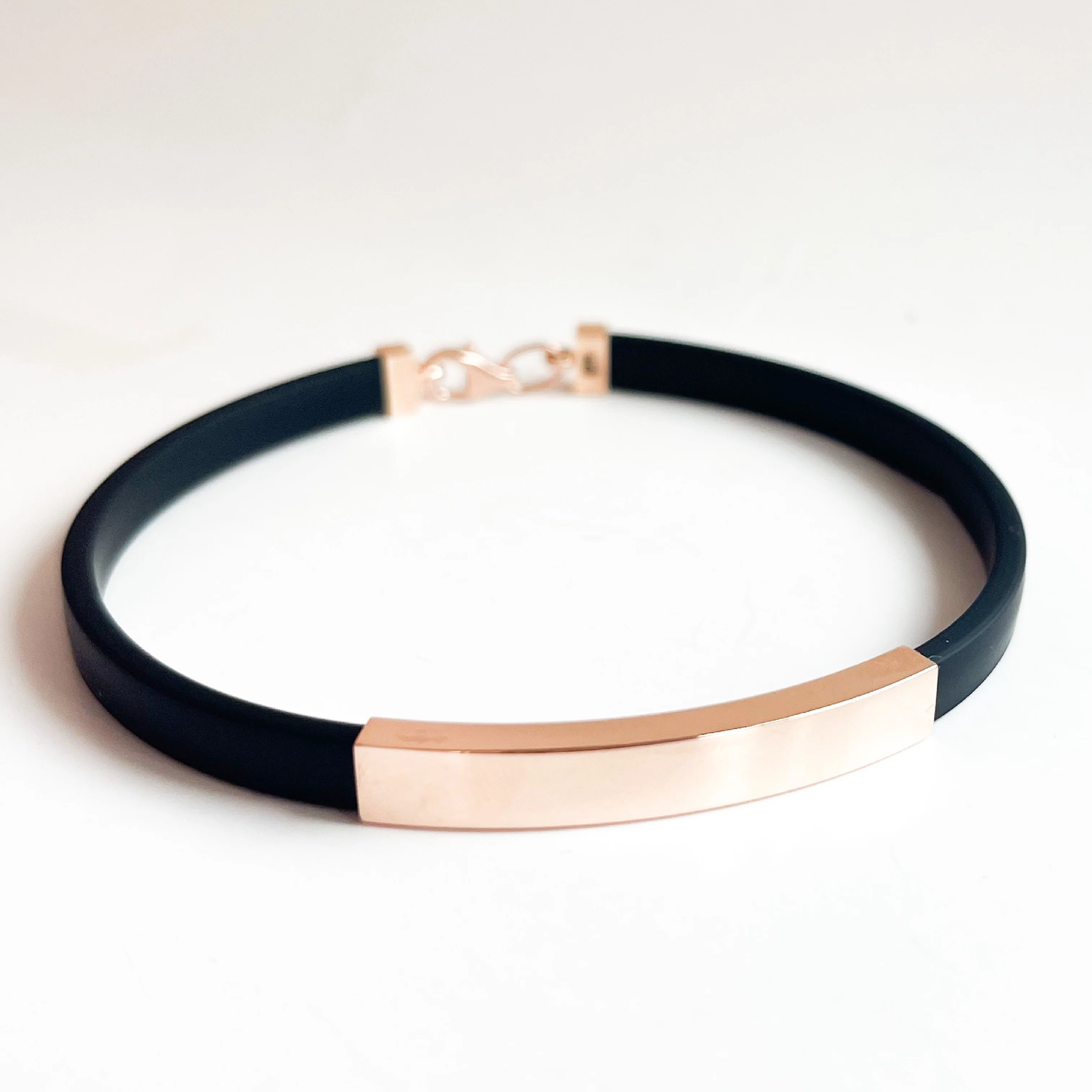 Rubber Bracelet with 14K/585 Rose Gold Plate and Lock 5 mm