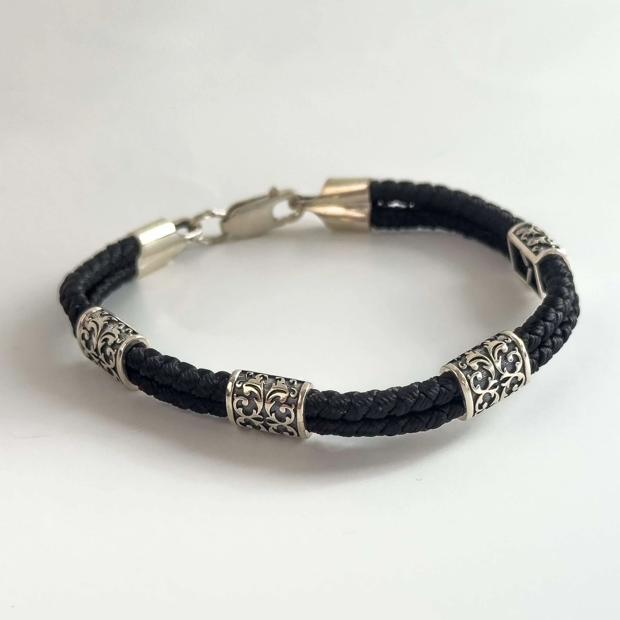 Silk Rope Bracelet with 925 Sterling Silver Inserts - Image 5
