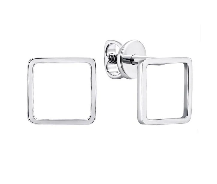Square Studs in 14K/585 White Gold