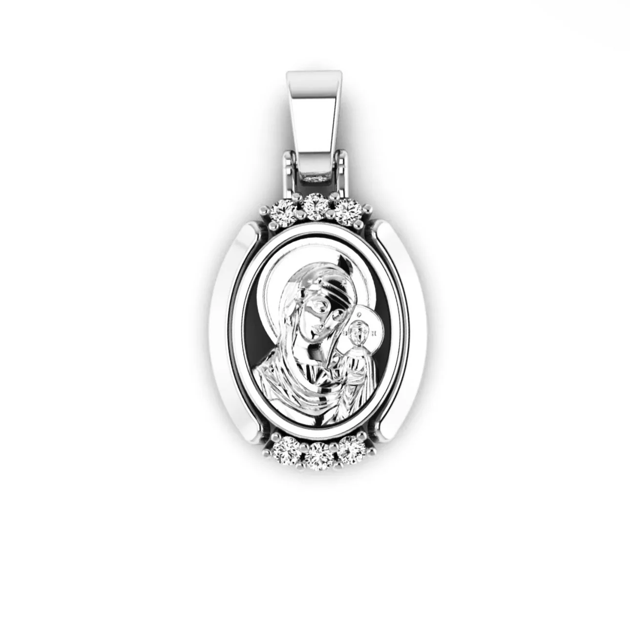 Virgin Mary and Child Religious Pendant in 14K/585 White Gold with Cubic Zirconia