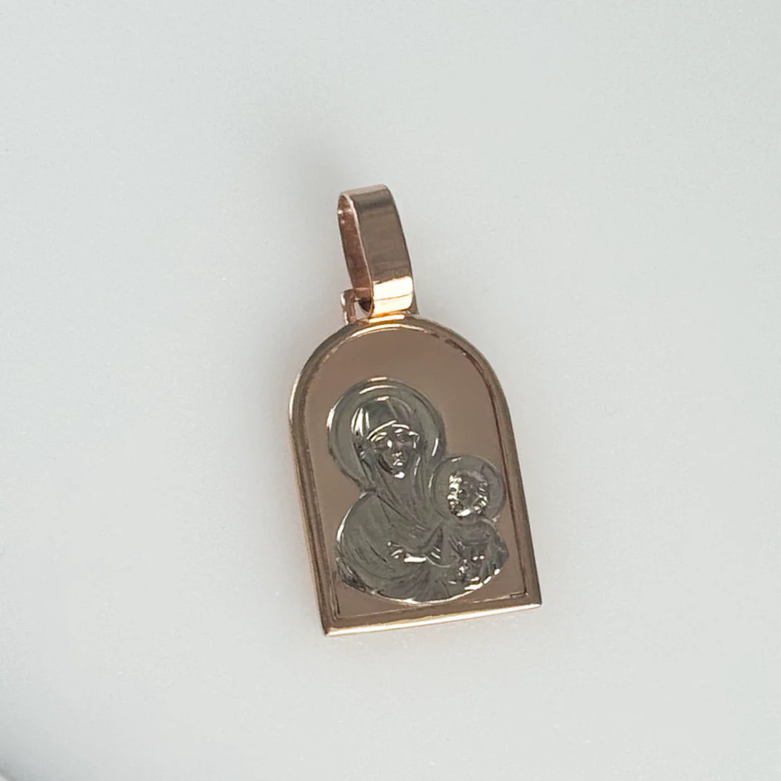 Virgin Mary and Child Religious Pendant in 14K/585 Rose and White Gold - Image 2