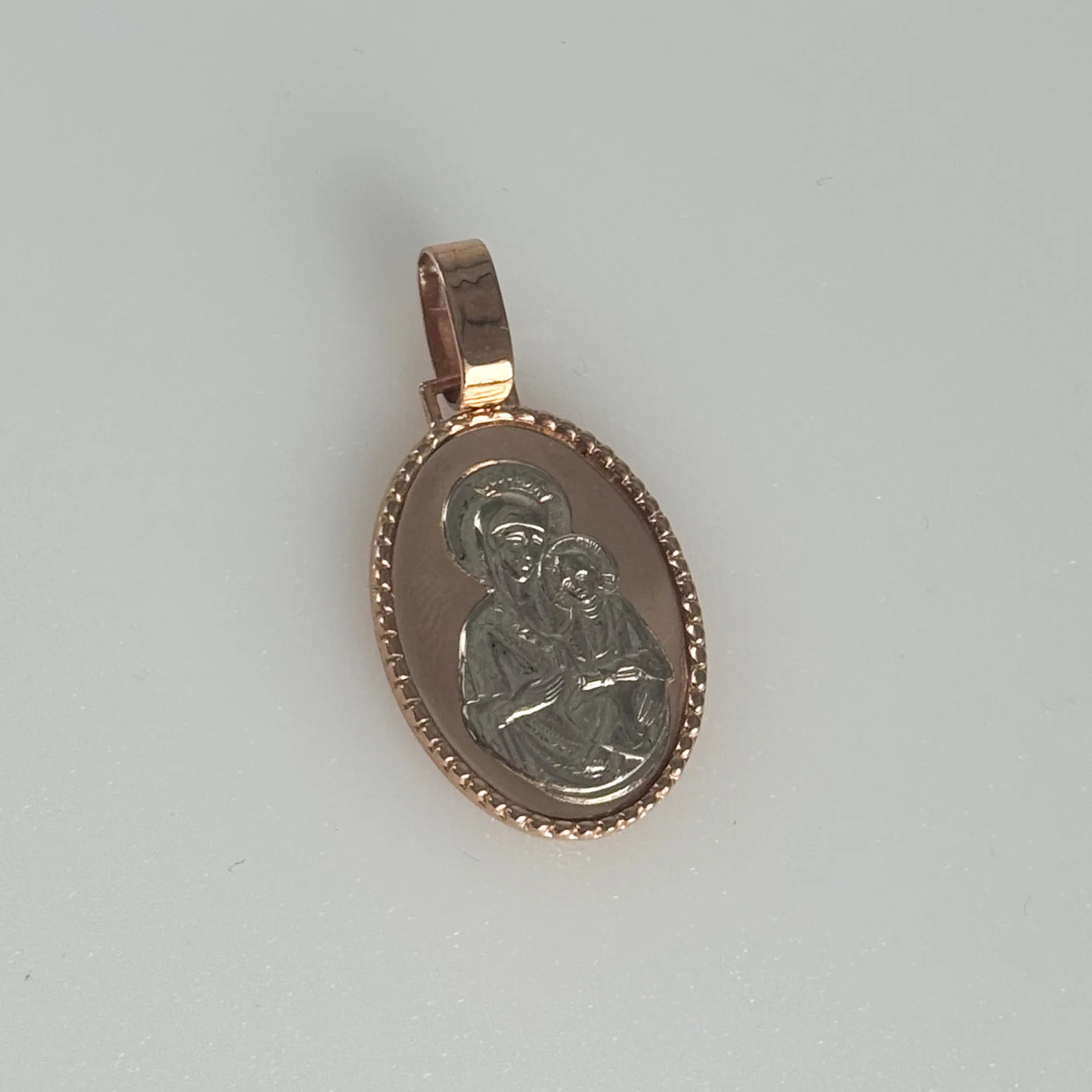 Virgin Mary and Child Religious Pendant in 14K/585 Rose and White Gold - Image 2