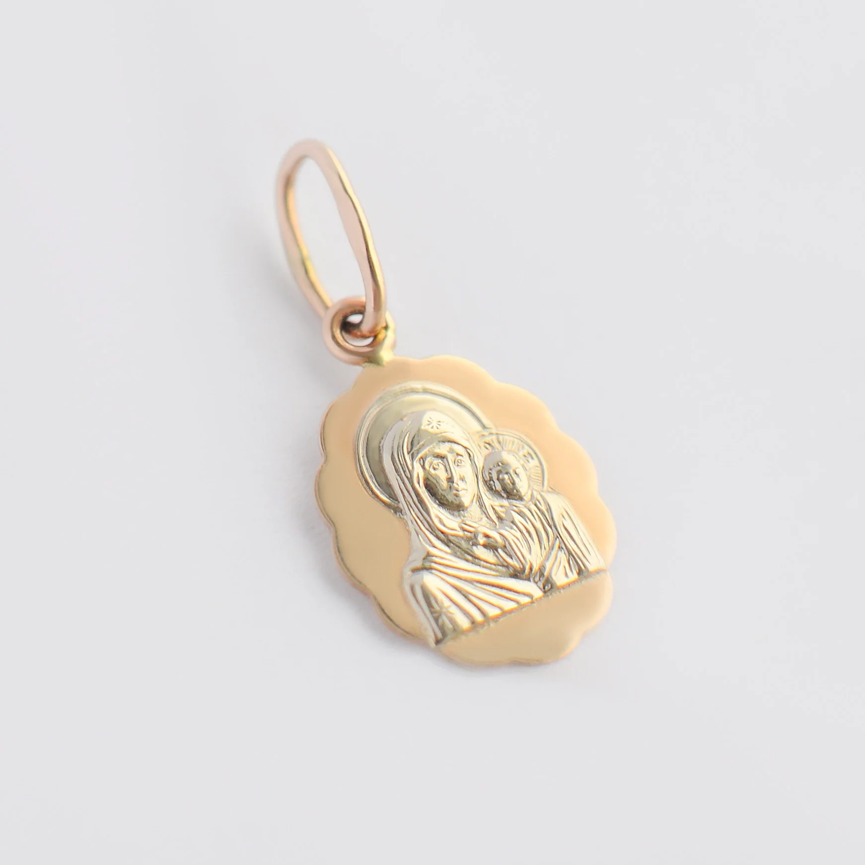 Virgin Mary and Child Religious Pendant in 14K/585 Rose Gold and White Gold