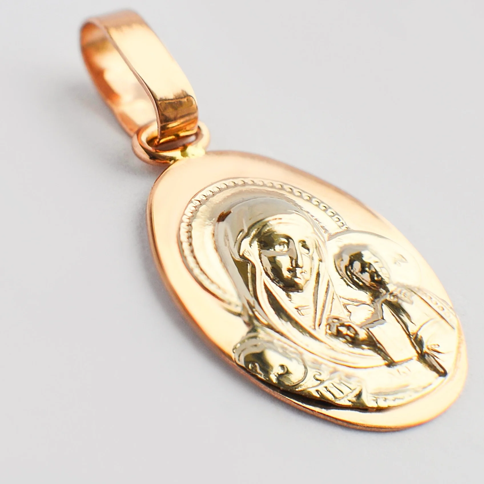Virgin Mary and Child Religious Pendant in 14K/585 Rose Gold and White Gold