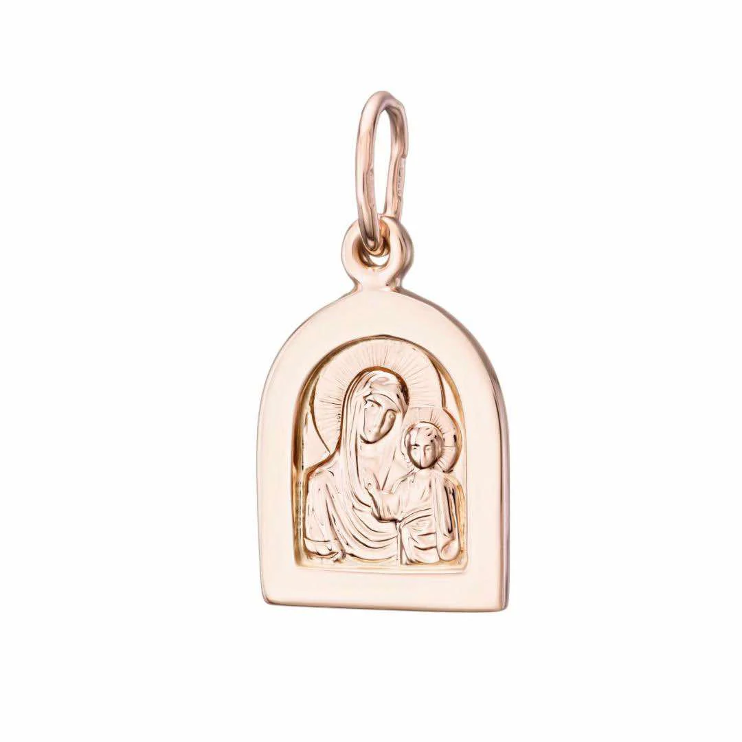 Virgin Mary and Child Religious Pendant in 14K/585 Rose Gold