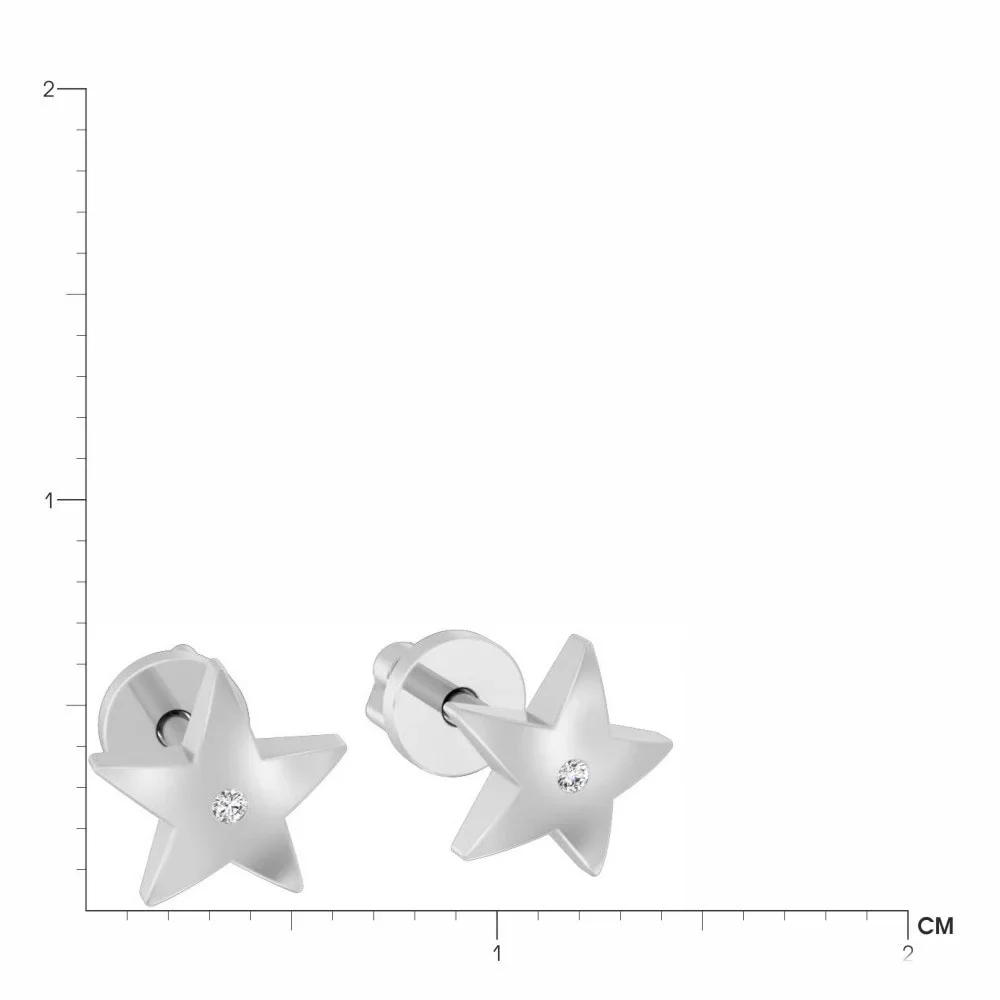 Stars Stud Earrings in 14K/585 White Gold with Cubic Zirconia - Image 2