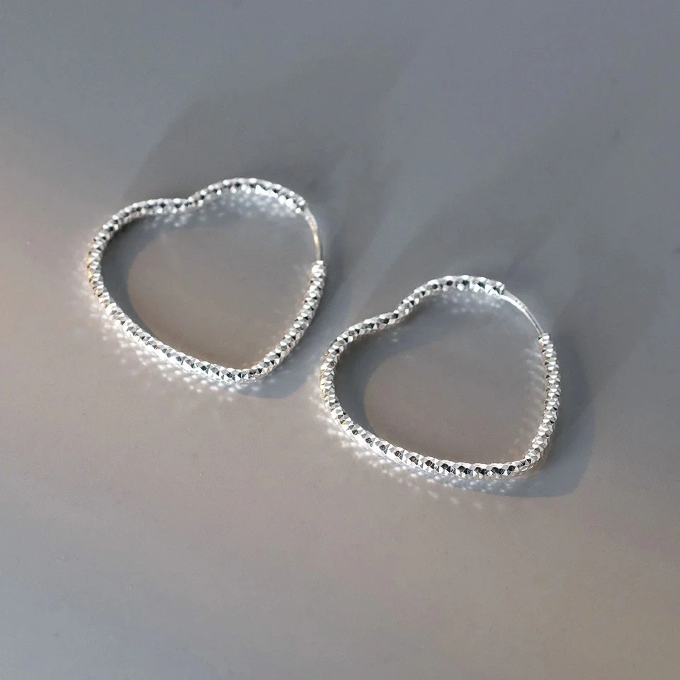 925 Sterling Silver Hoop Hearts Earrings