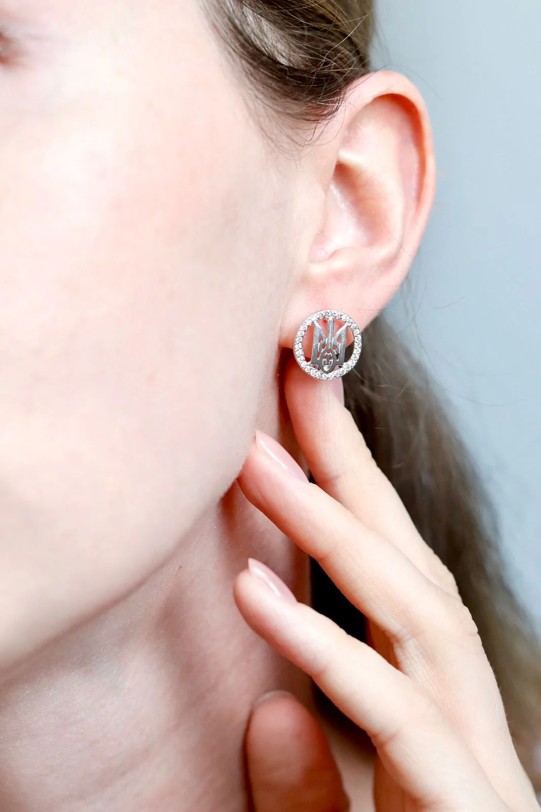 925 Sterling Silver Lever Back Earrings with Cubic Zirconia Tryzubs - Image 2