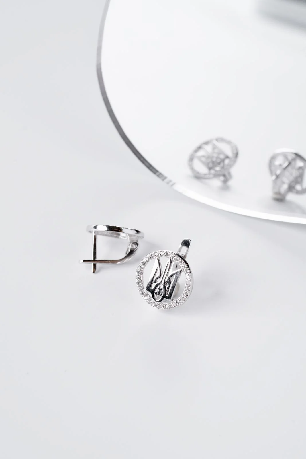 925 Sterling Silver Lever Back Earrings with Cubic Zirconia Tryzubs - Image 4