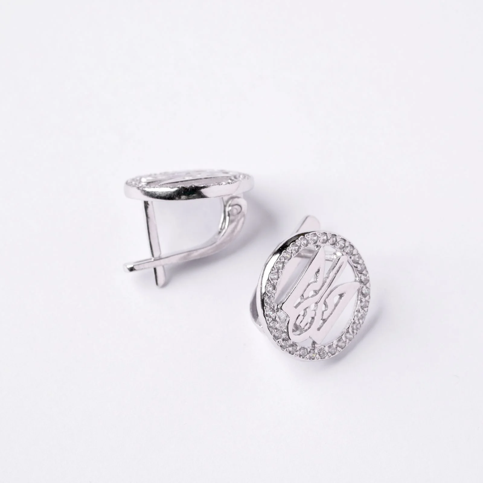 925 Sterling Silver Lever Back Earrings with Cubic Zirconia Tryzubs - Image 7