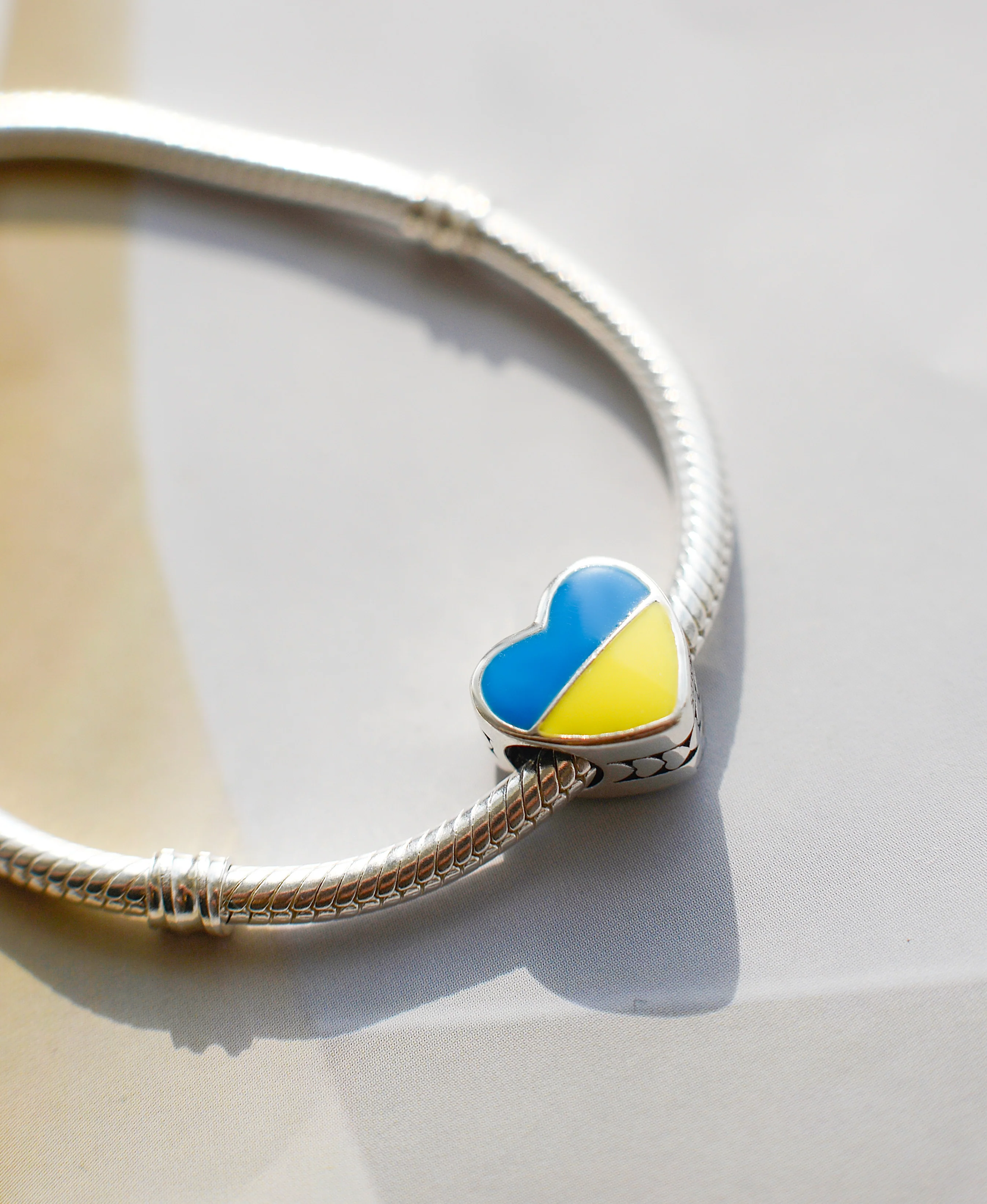 925 Sterling Silver Charm "Blue and Yellow Heart" - Image 5