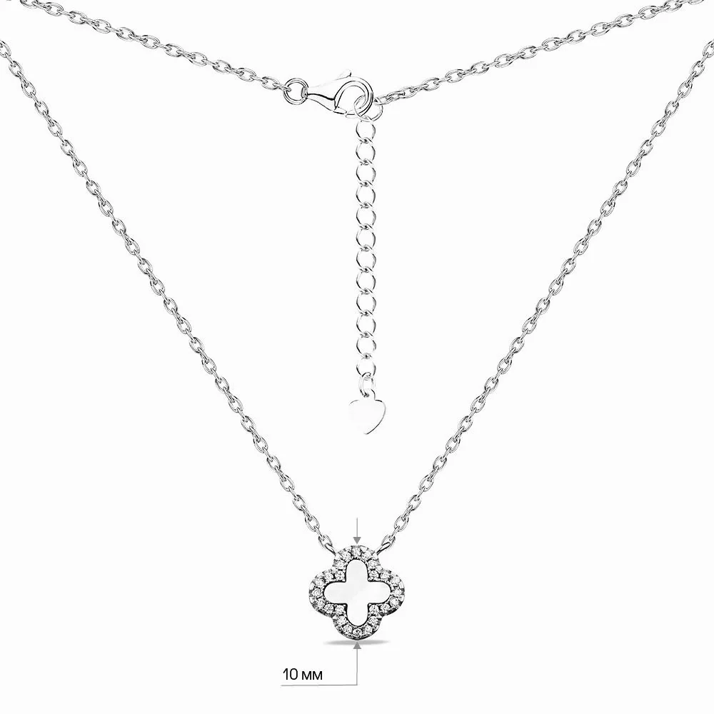 925 Sterling Silver Clover Necklace with Mother of Pearl and Cubic Zirconia - Image 2