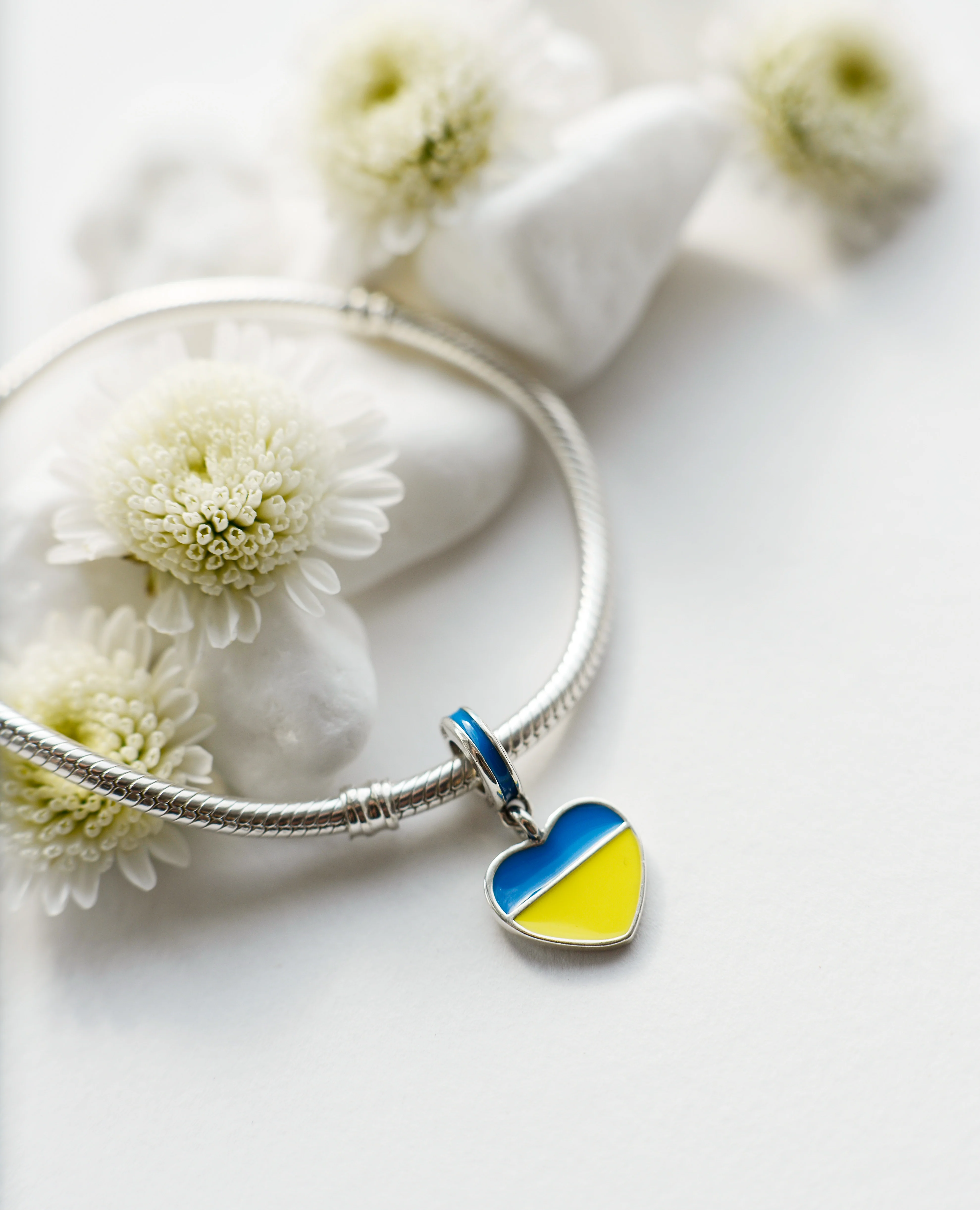 925 Sterling Silver Drop Blue and Yellow Heart Charm - Image 5