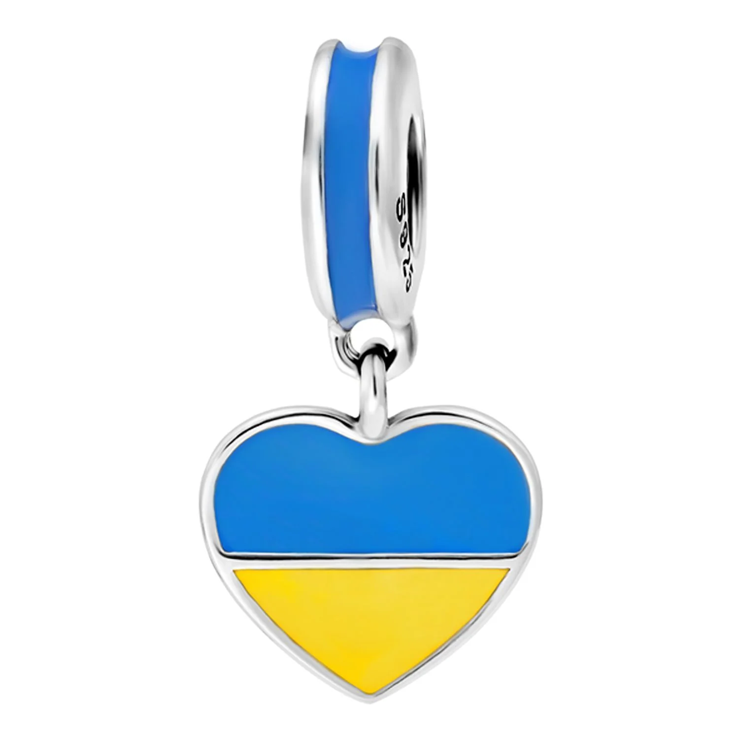 925 Sterling Silver Drop Blue and Yellow Heart Charm - Image 6
