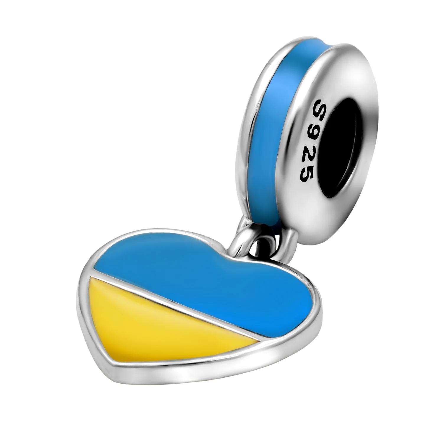 925 Sterling Silver Drop Blue and Yellow Heart Charm - Image 8
