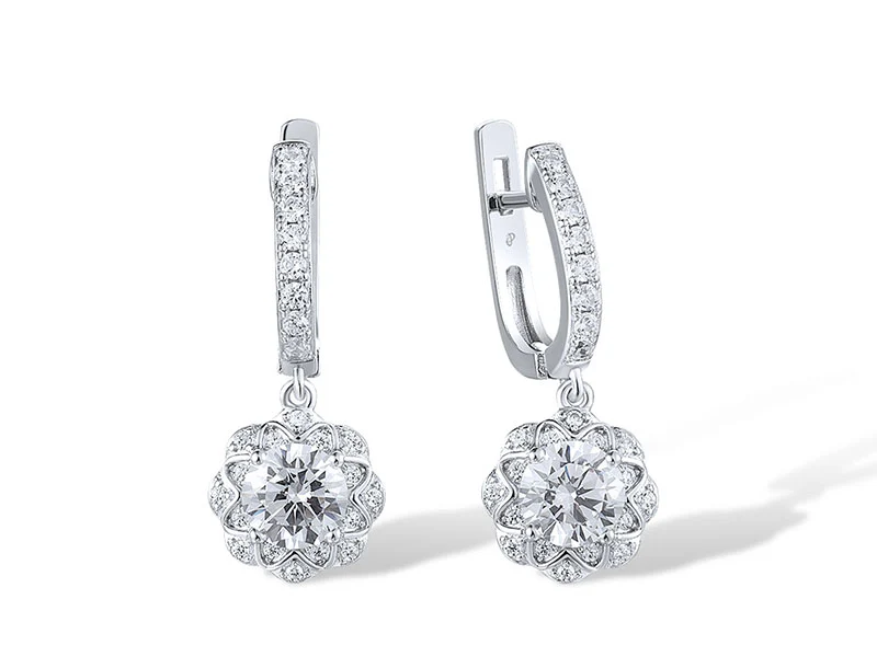 Sterling Silver Drop Earrings White Cubic Zirconia